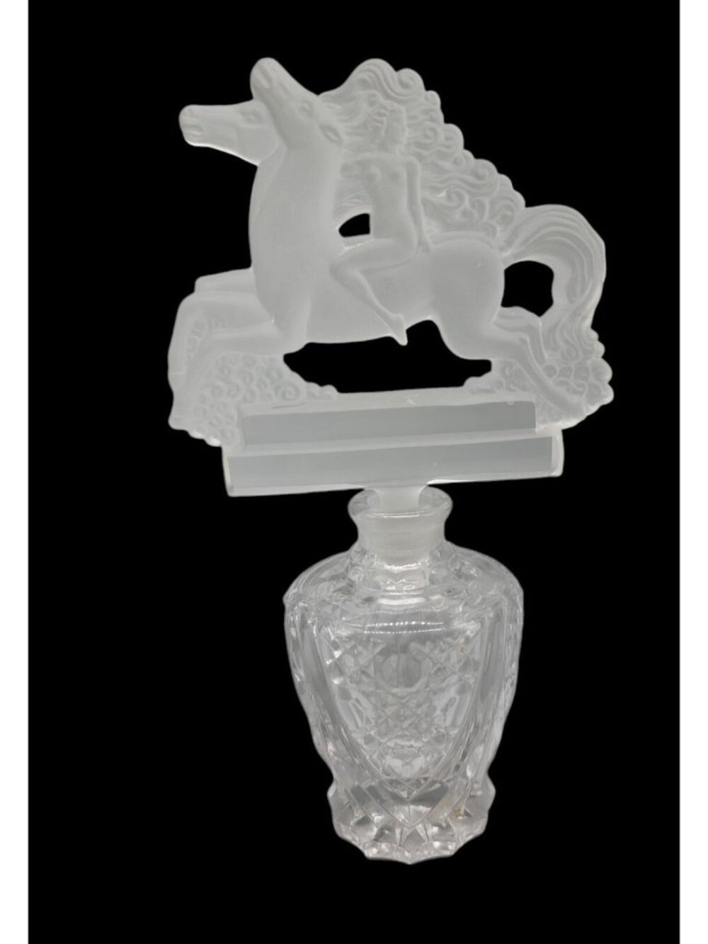 Lady Godiva Crystal Perfume Bottle Czechoslovakia Nude Horseback Stopper 1930s - Picture 2 of 16